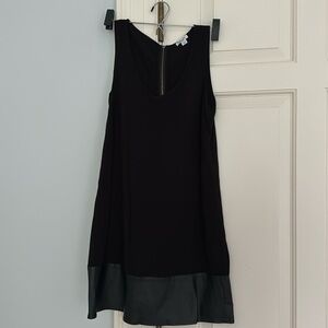 Black shift dress with leather detailing